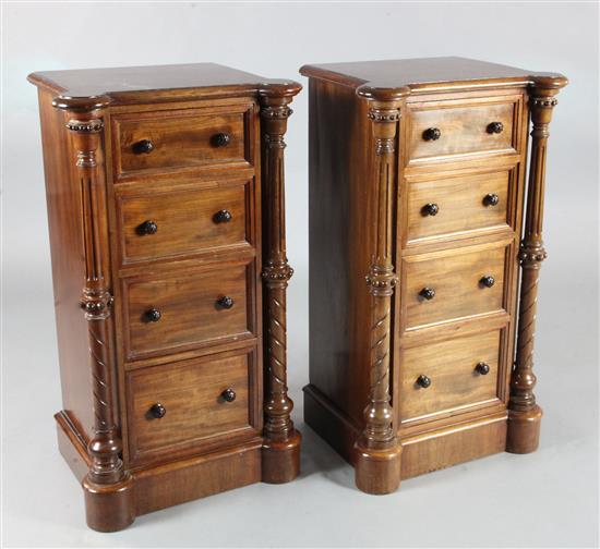 A pair of Victorian mahogany pillar chests W.1ft7in. D.1ft3in. H.2ft10in.